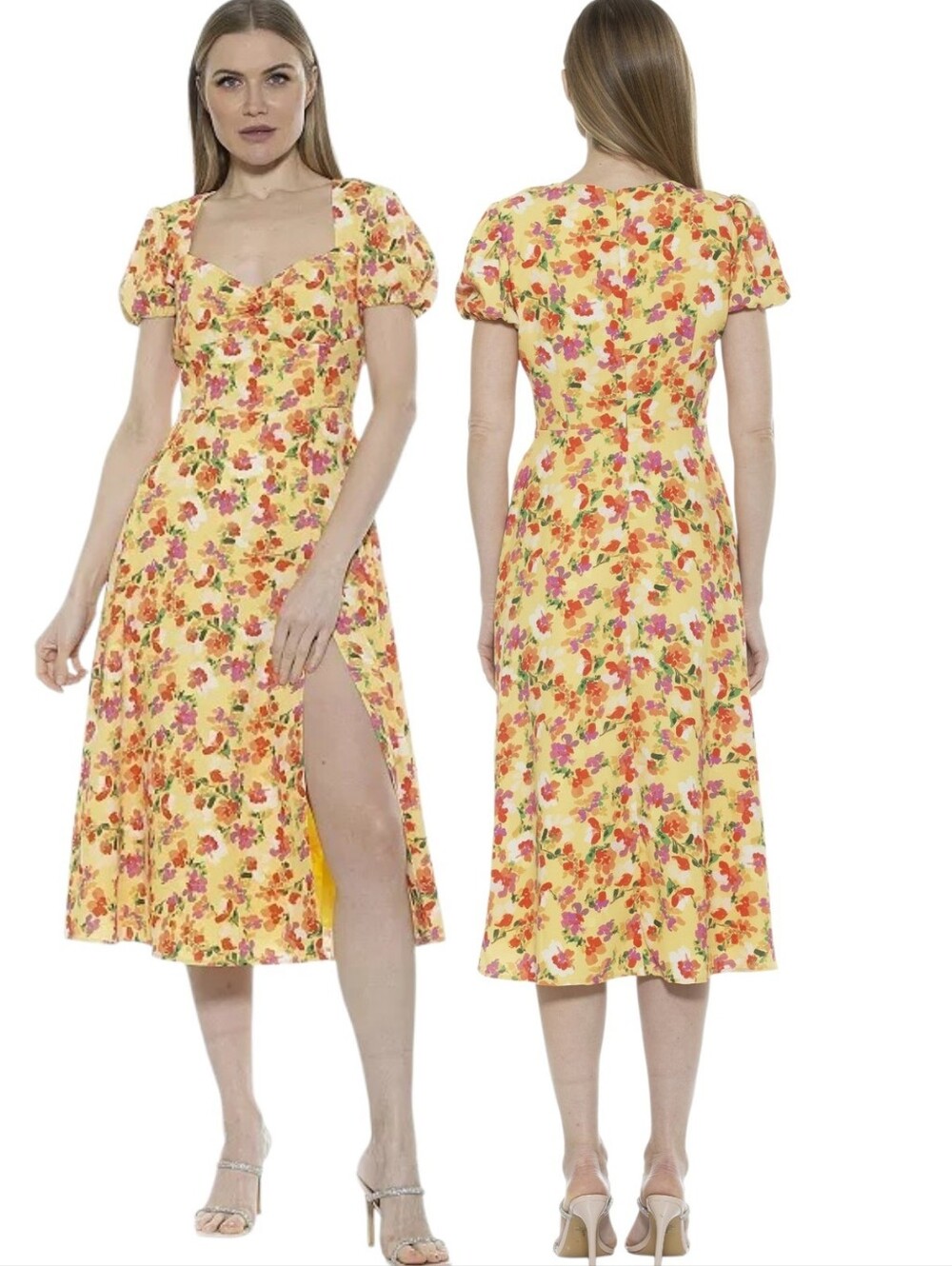ALEXIA ADMOR Gracie Floral Print Peasant Midi Dress - Size 12